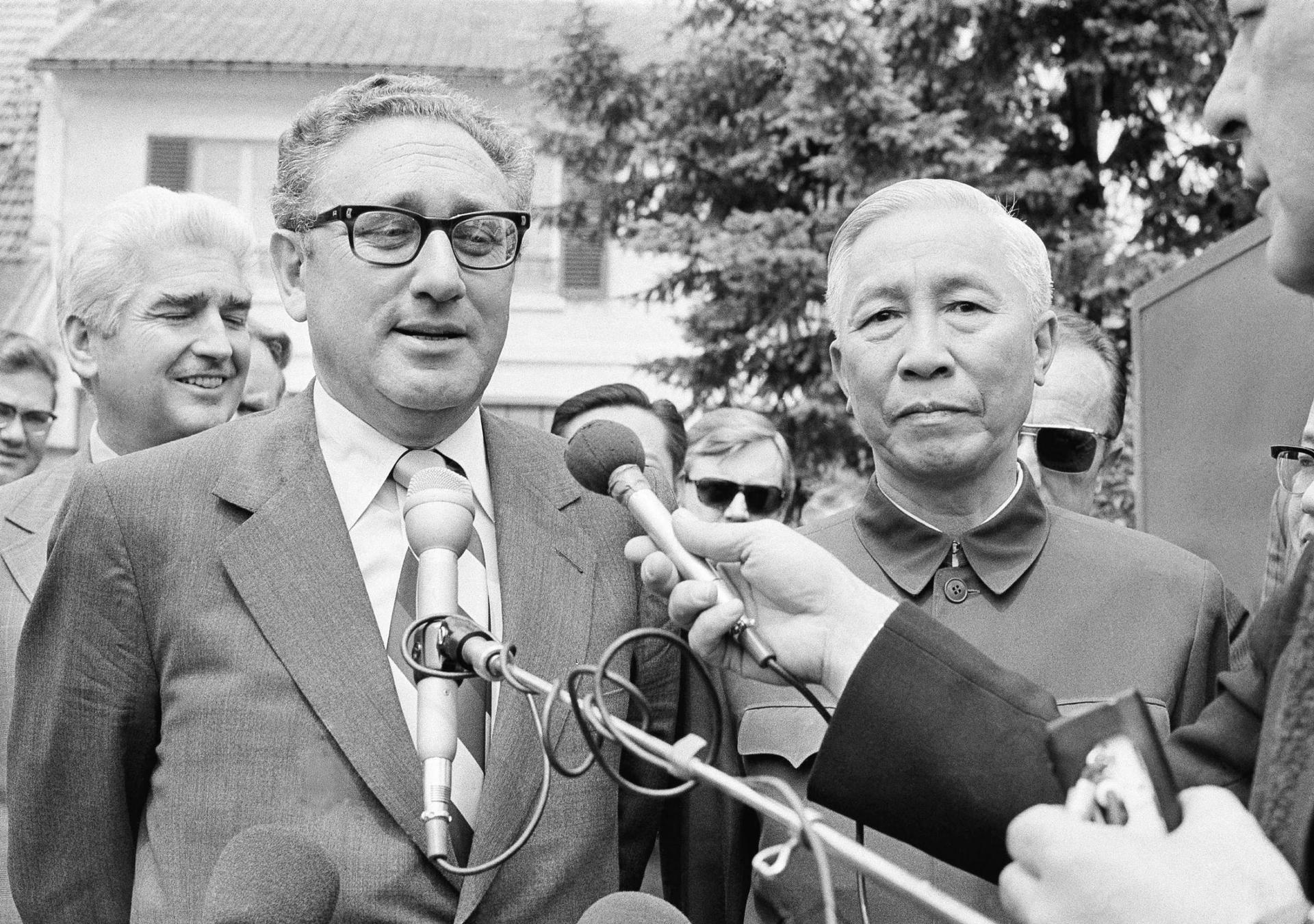 Henry Kissinger, left, President Richard Nixon's national security adviser, and Le Duc Tho, member of Hanoi's Politburo.