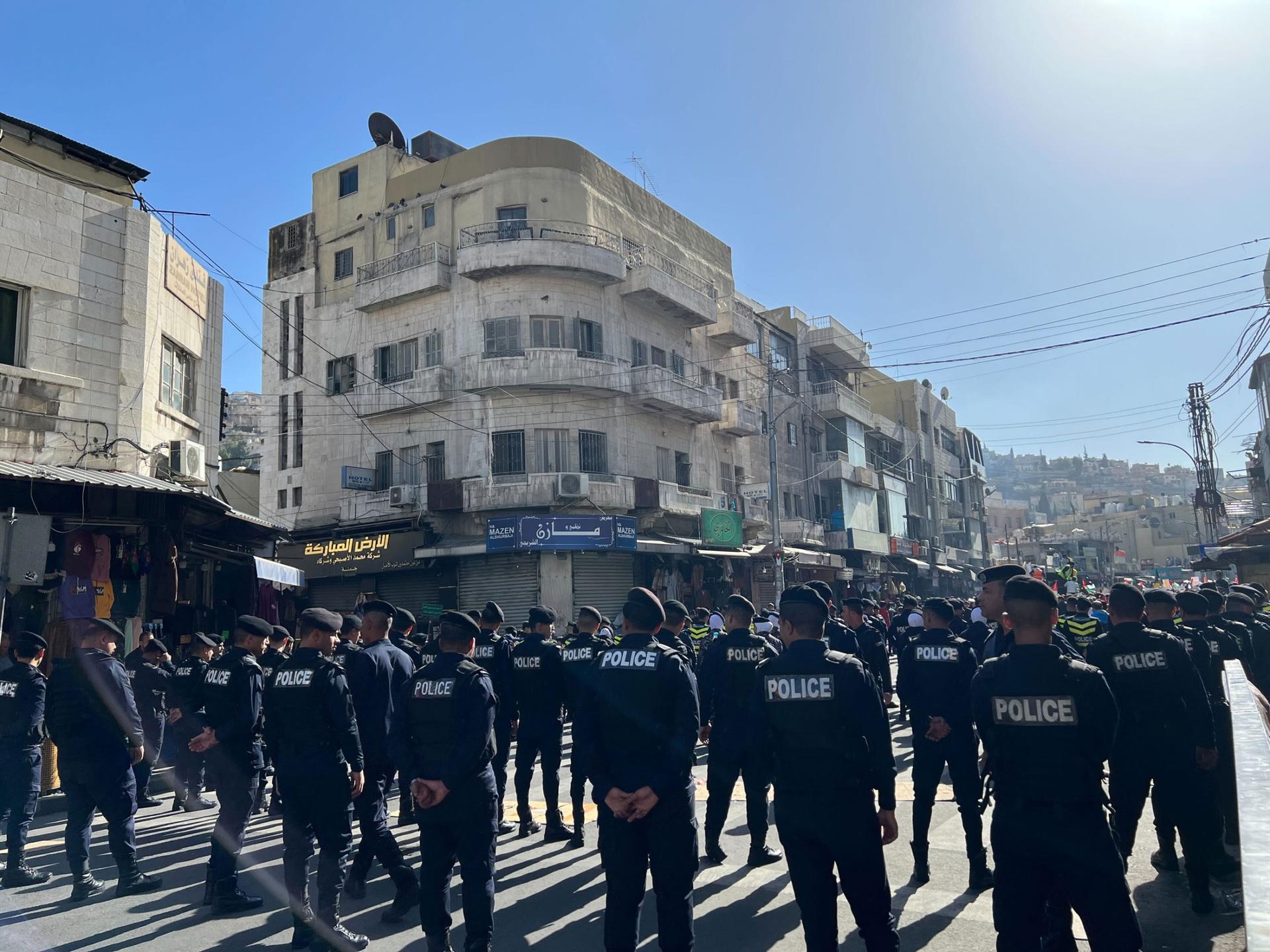 On Friday, police presence was heavy in Amman due to recent protests against the war in Gaza. 