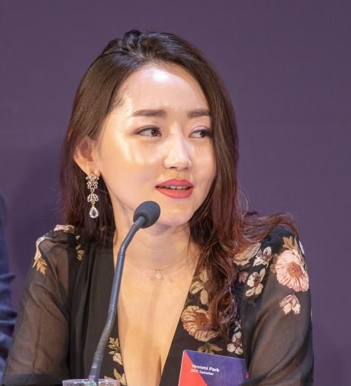 Yeonmi Park speaking at the 2018 Oslo Freedom Forum