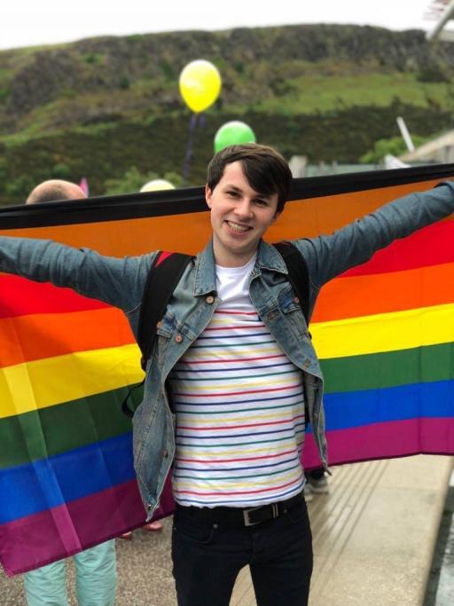 Kieran Robertson, 23, told The World he was so overwhelmed and happy that he cried while attending his first Pride event in Edinburgh, Scotland, in June 2018.
