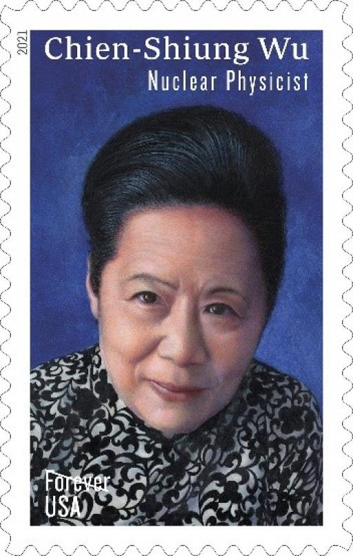 A stamp of a scientist named Chien-Shiung Wu. 