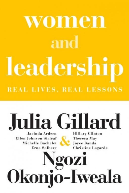 Yellow and white cover of the 'Women and Leadership' book