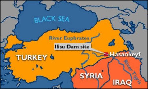 Map of rivers shared by Turkey, Syria and Iraq. 