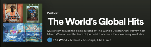 Screen shot of Global Hits playlist from Spotify