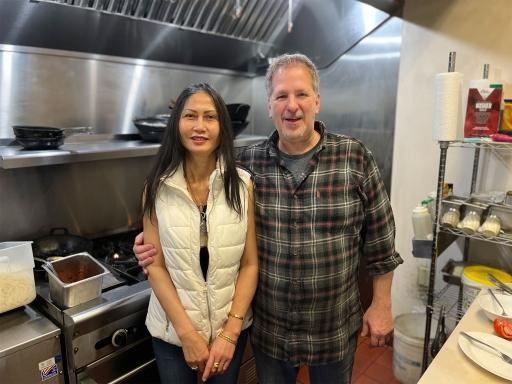 Nisachon and Steve Morgan at their restaurant, Saap, in Vermont