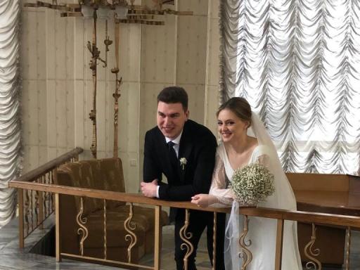 Anna Panasenko and Max Protsyk on their wedding day in Kyiv.