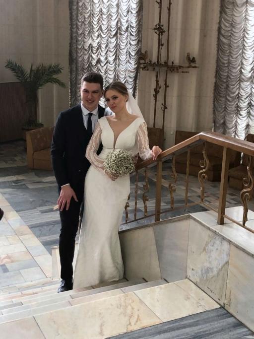 Anna Panasenko and Max Protsyk on their wedding day in Kyiv.