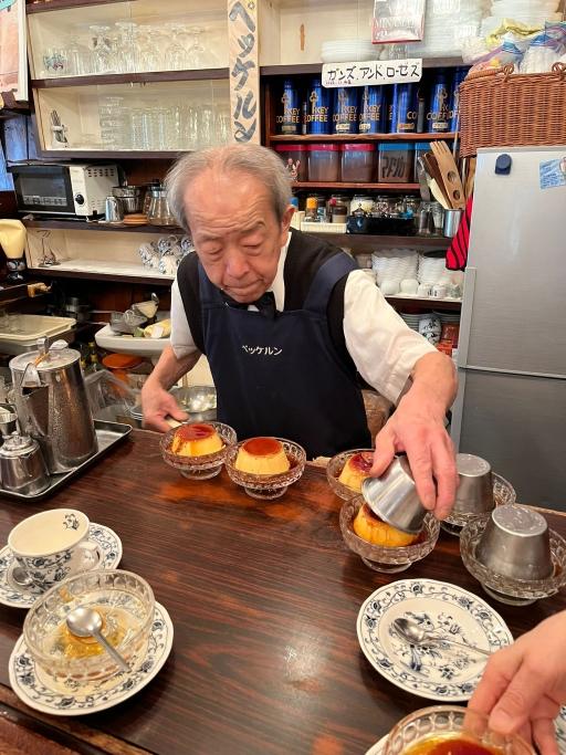 Shizuo Mori has run this cafe since 1972 and only makes about 50 puddings per day. 