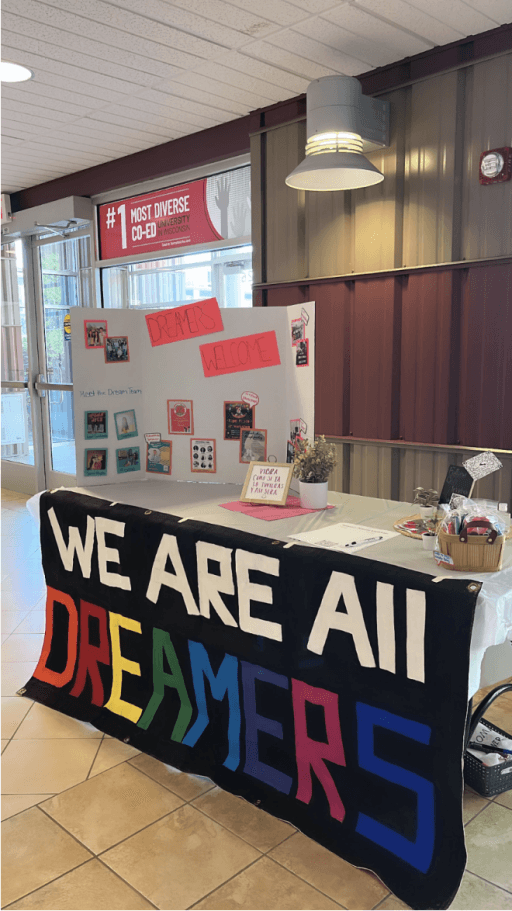 A booth for Dreamers Welcome, a student organization at Cardinal Stritch.
