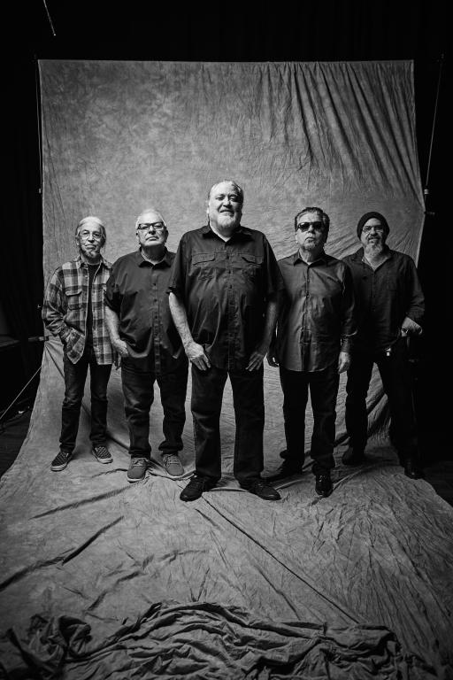 Los Lobos band members (left to right) Louie Perez, Conrad Lozano, David Hidalgo, Cesar Rosas and Steve Berlin.