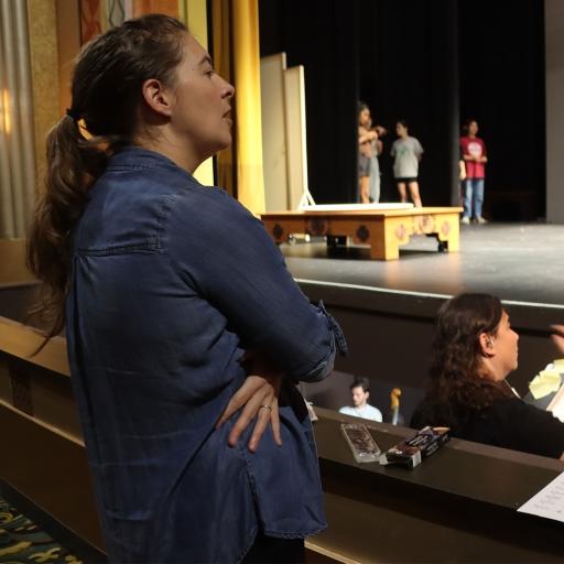 Director Roxanna Myhrum runs through a rehearsal of “Monkey: A Kung Fu Puppet Parable,” in Boston, Sept. 20, 2023.