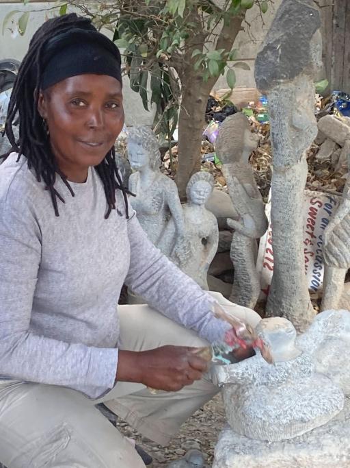Letwin Mugavazi, one of the few female sculptors in Zimbabwe, has been sculpting for more than 30 years.