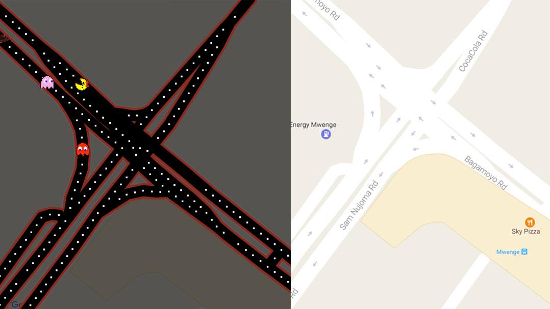 An intersection in Tanzania looks simple in a map view, but the traffic backs up and tangles with pedestrians and artisans in a marketplace.