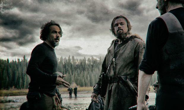 Alejandro González Iñárritu with Leonardo DiCaprio on the set of "The Revenant" (Twentieth Century Fox)