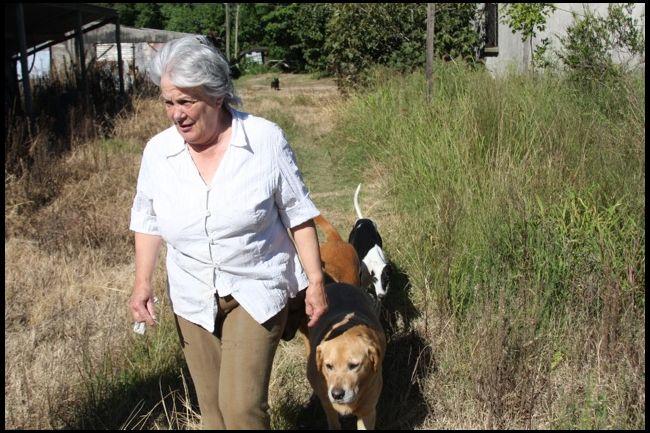 Lucía Topolansky with her dogs on the family farm.