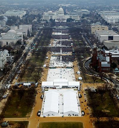 aerial photo of Trump inauguration taken at 12:01pm
