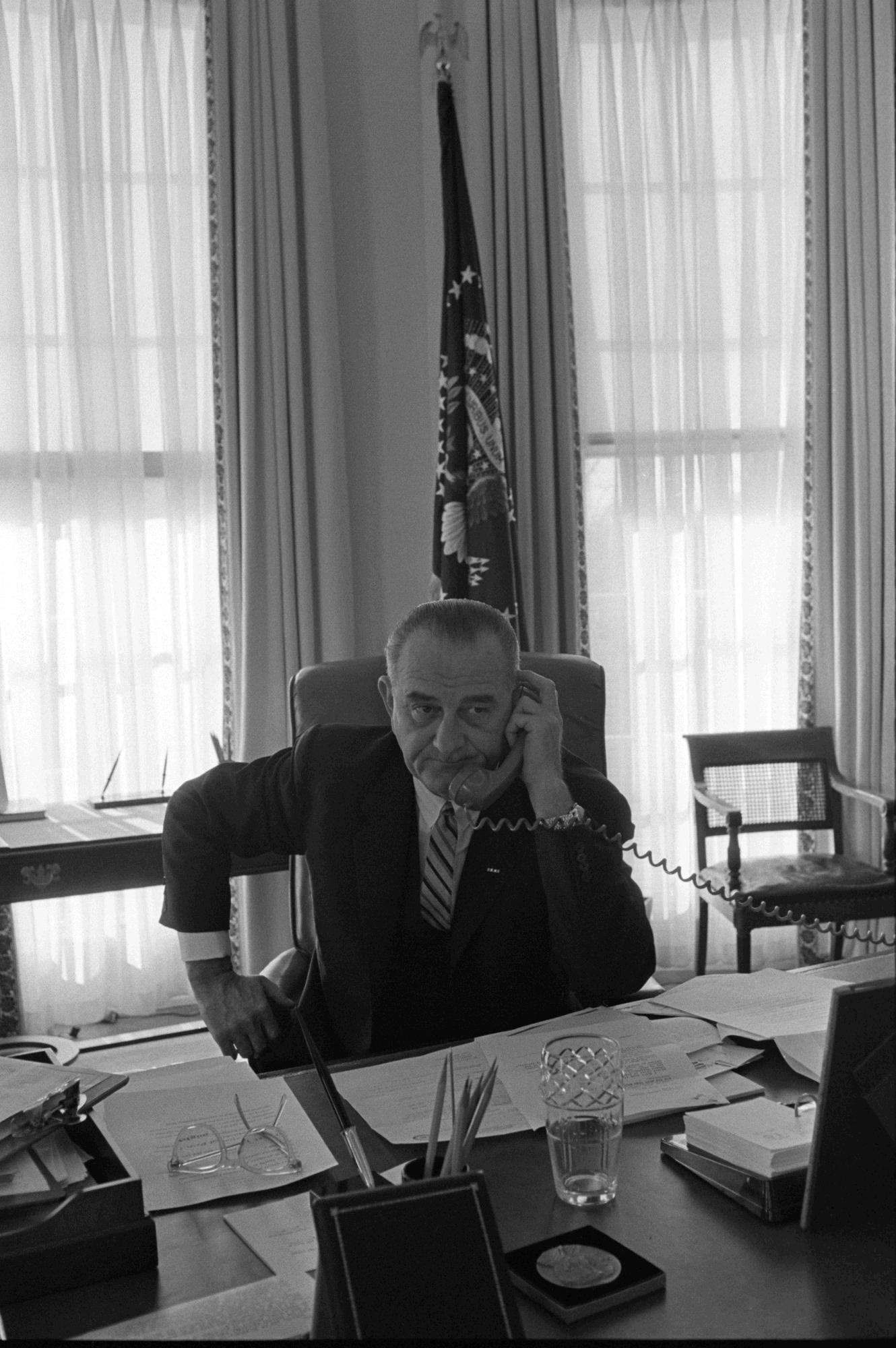 President Lyndon B. Johnson on the telephone