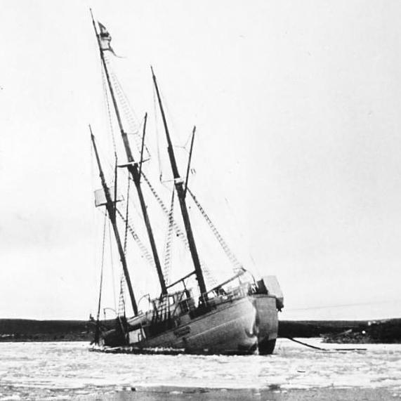 Maud sinking in her moorings in the winter of 1930-31.