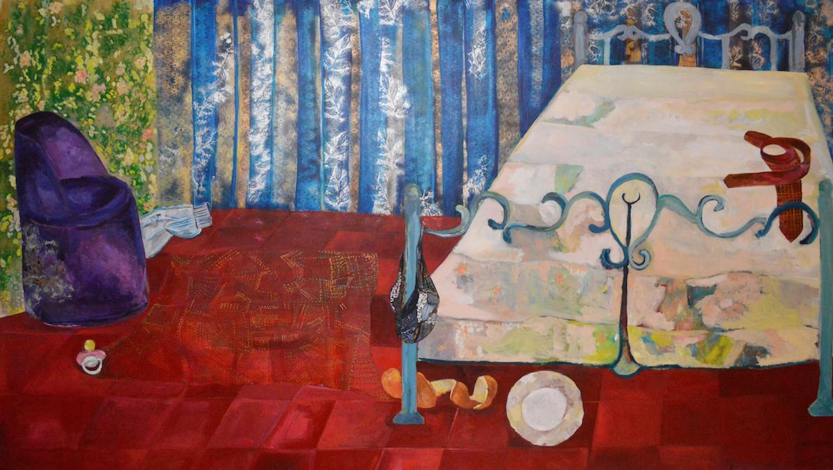 One of Rana Samara's untitled paintings of Palestinian bedroms after a couple has had sex. 
