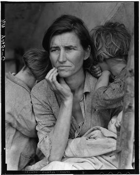 The retouched version of Dorothea Lange's photo of Florence Owens Thompson and her children, taken in 1936 in Nipomo, California.