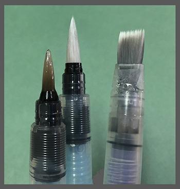 Water Brushes:Pointed and chisel tip pens filled with water.