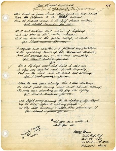 The original, handwritten lyrics to 