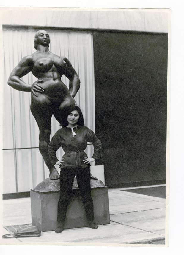 Yoko Ono with Standing Woman at The Museum of Modern Art Sculpture Garden in 1960