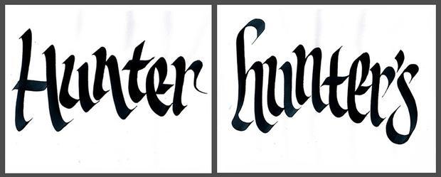 Pracitce with a 1/2-inch lettering brush. At left, variations of stroke and at right, variation of vertical placement.