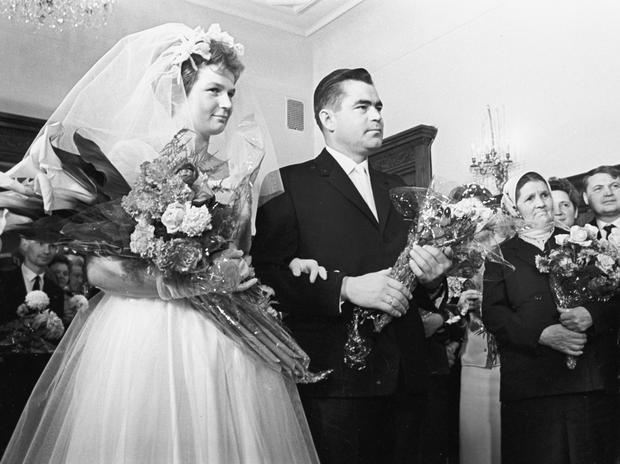 Valentina Tereshkova and Andrian Nikolaev at their wedding ceremony in 1963