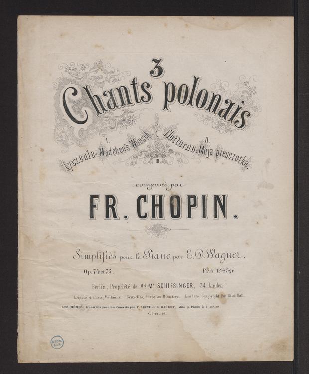  op. 74 no. 1 / compos par Fr. Chopin ; simplifi par E. D. Wagner.
