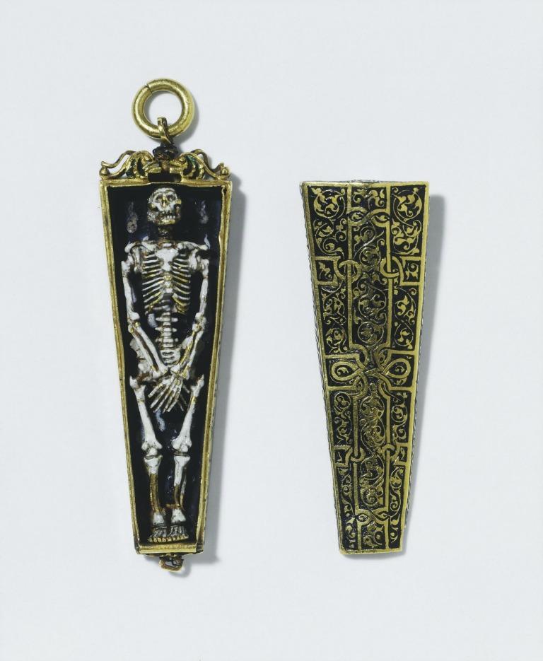 A memento mori pendant charm, meant to be hung from a chain