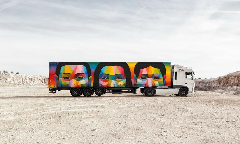 This freight truck was painted by artist Okuda San Miguel for the Truck Art Project