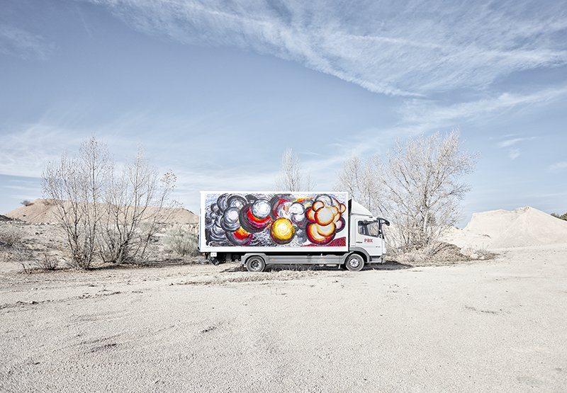 A freight truck painted by Abraham Lacalle