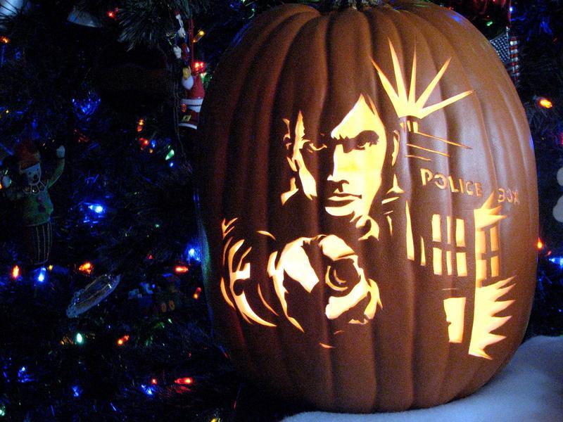 A 'Dr. Who' jack-o'-lantern complete with the Tardis